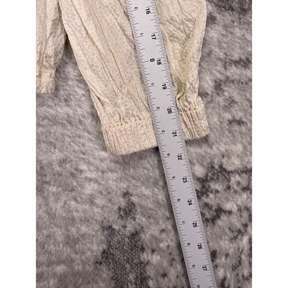 Amber Sakai Top Small Womens Ivory Hammered Silk Long Sleeve Square Neck Blouse - Picture 5 of 9